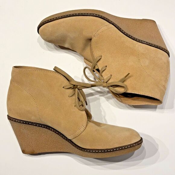 J. Crew MacAlister Wedge Ankle Bootie Chukka Beige Suede Lace Up Women’s Size 8 - Picture 11 of 15